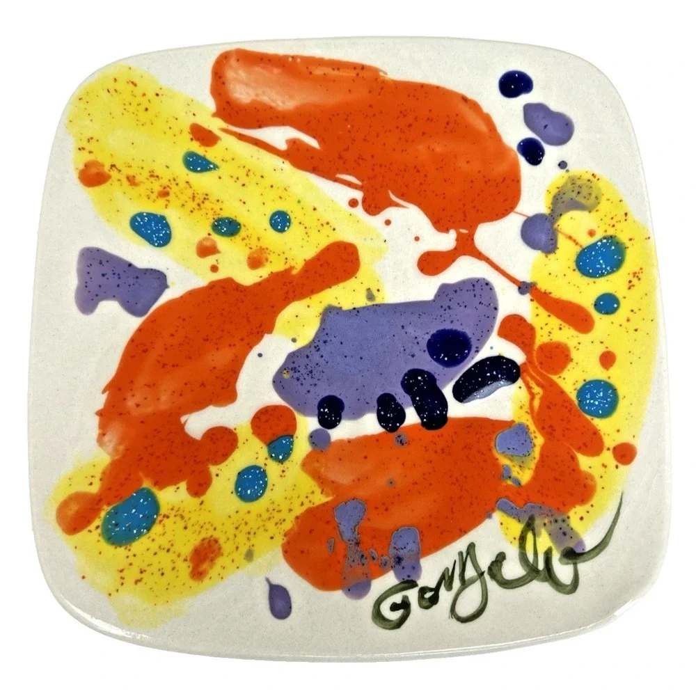 Art Pottery Plate Hand Painted‎ Signed 6 5 inch Ceramic Decorative Dish Vintage